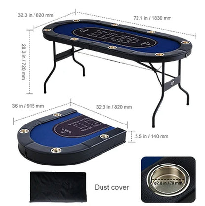 Succebuy 8 Player Foldable Poker Table Blackjack Texas Holdem with Padded Rails and Stainless Steel Cup Holders Blue