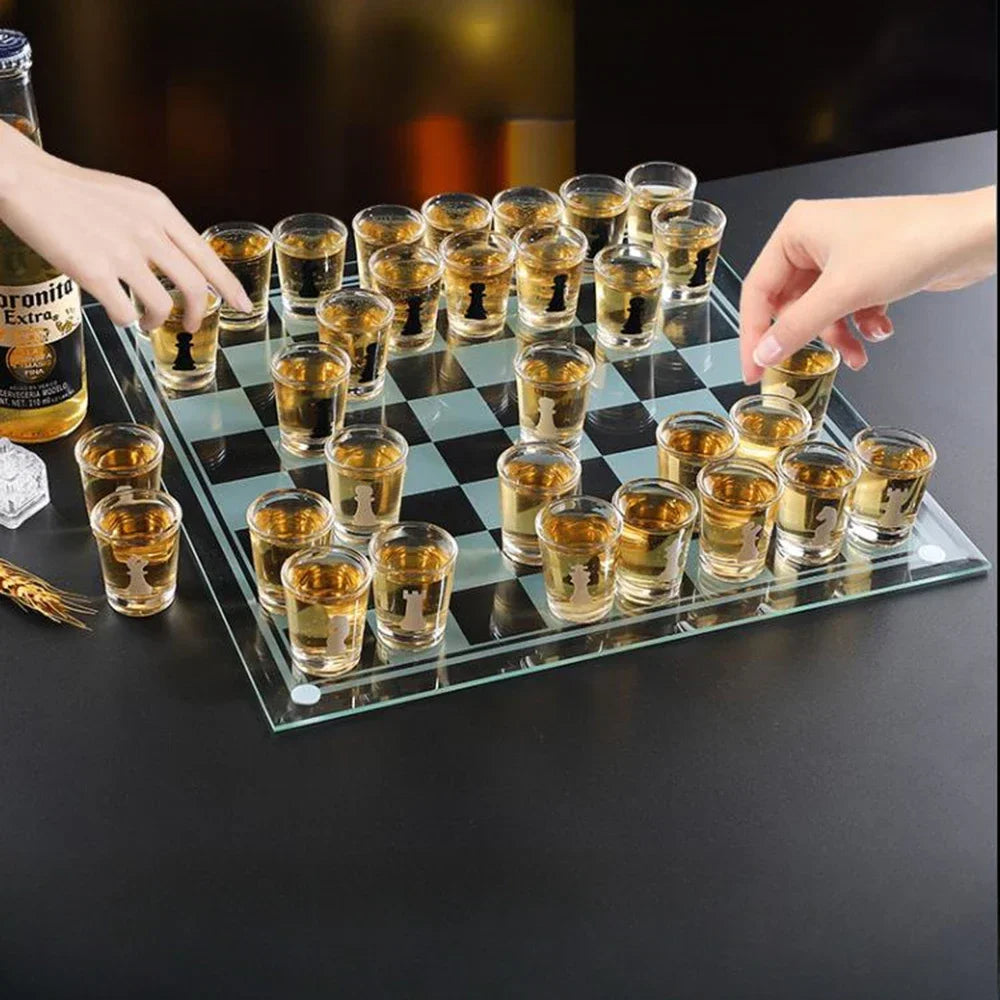 Bar Drinking Games Chess Game Set 25X25Cm Party Favor with 32 Game Glasses Bar Entertainment Supplies
