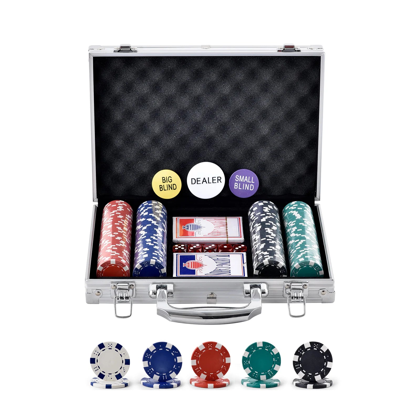 Poker Chip Set Complete Poker Playing Game Set Carrying Case Casino Chips Cards Buttons Dices for Texas Hold'Em