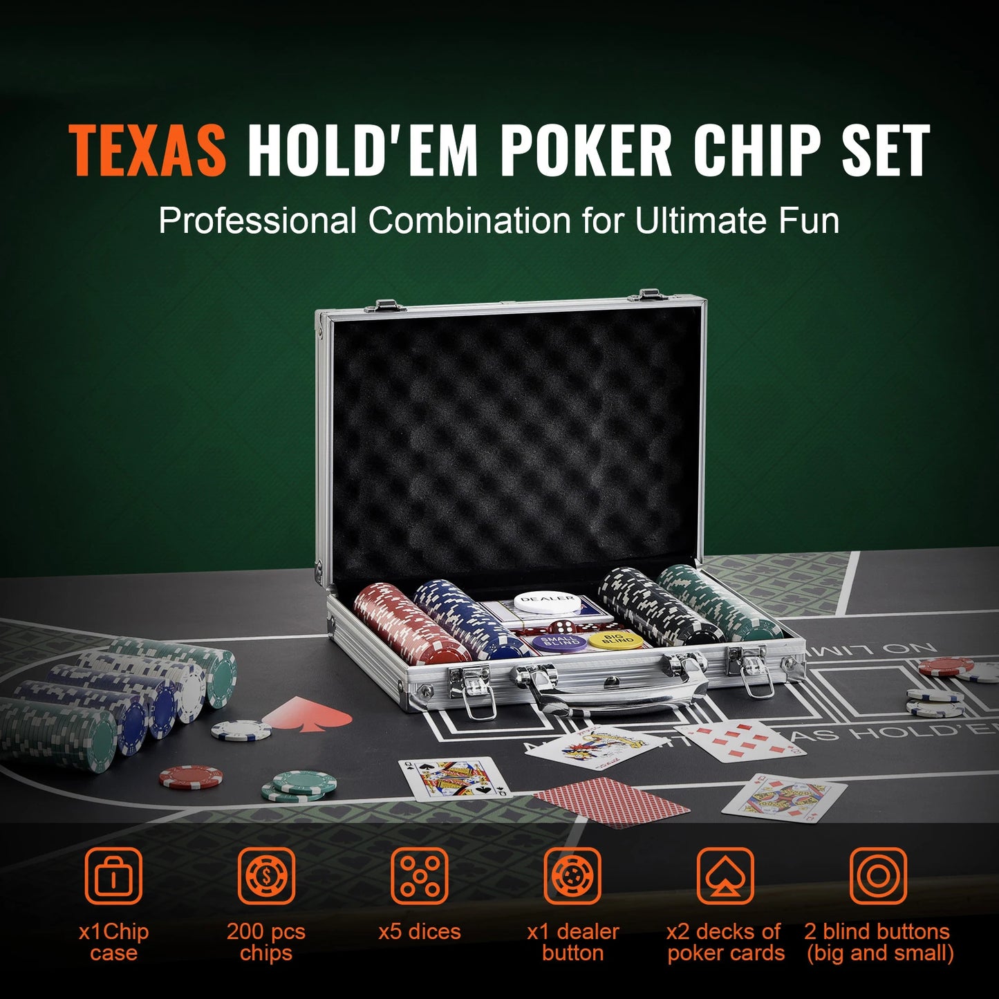 Poker Chip Set Complete Poker Playing Game Set Carrying Case Casino Chips Cards Buttons Dices for Texas Hold'Em