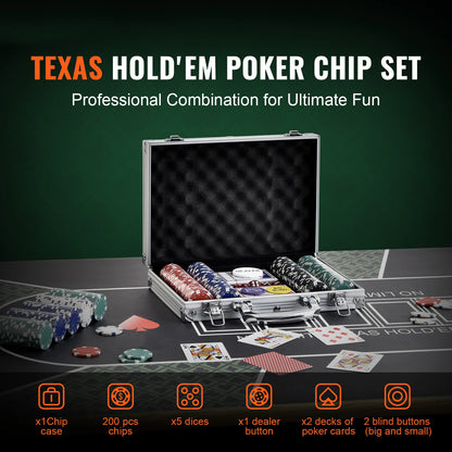 Poker Chip Set Complete Poker Playing Game Set Carrying Case Casino Chips Cards Buttons Dices for Texas Hold'Em