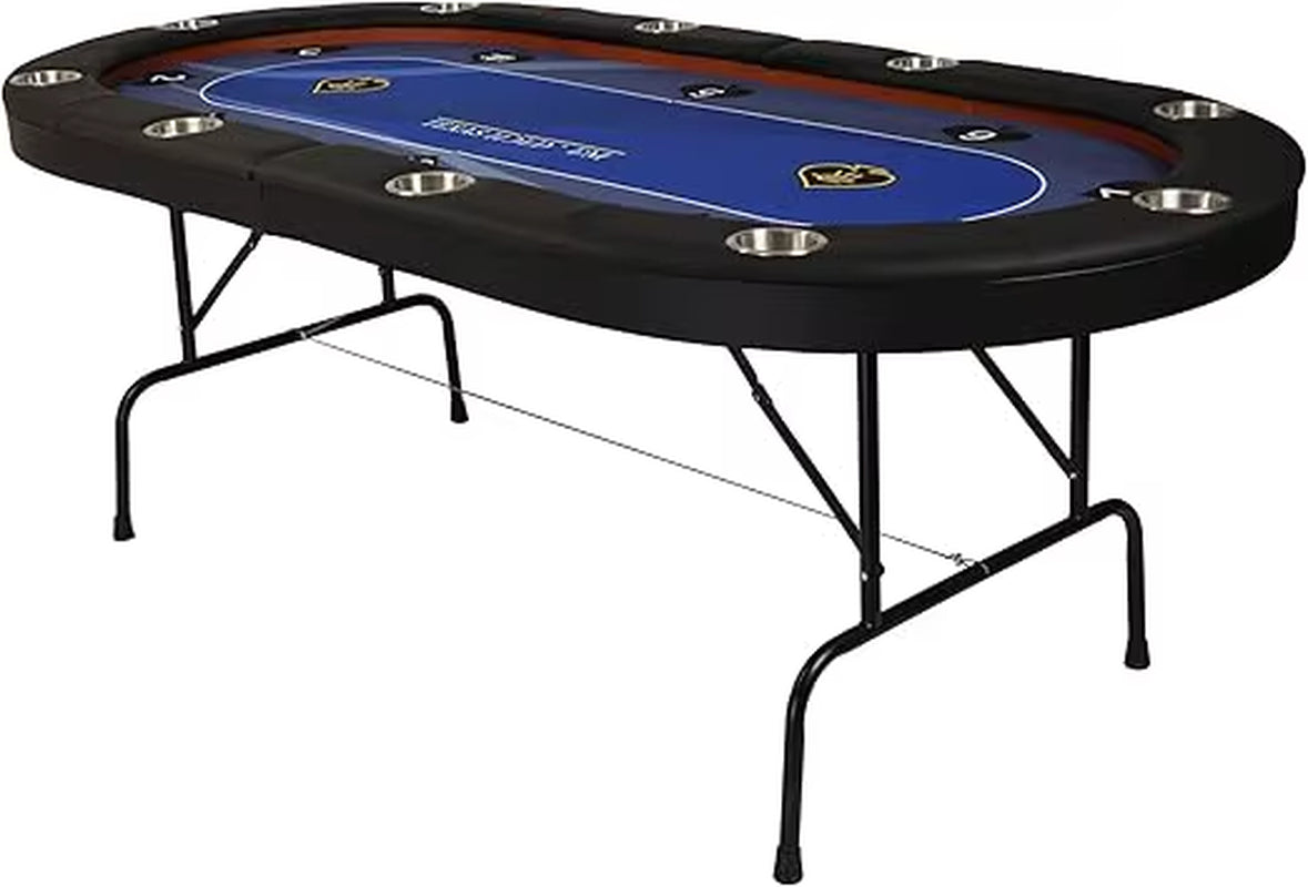 Poker Table for 10 Player, 84”Texas Hold’Em Foldable Poker Table with Stainless Steel Cup Holders and Padded Rails, Casino Leisu
