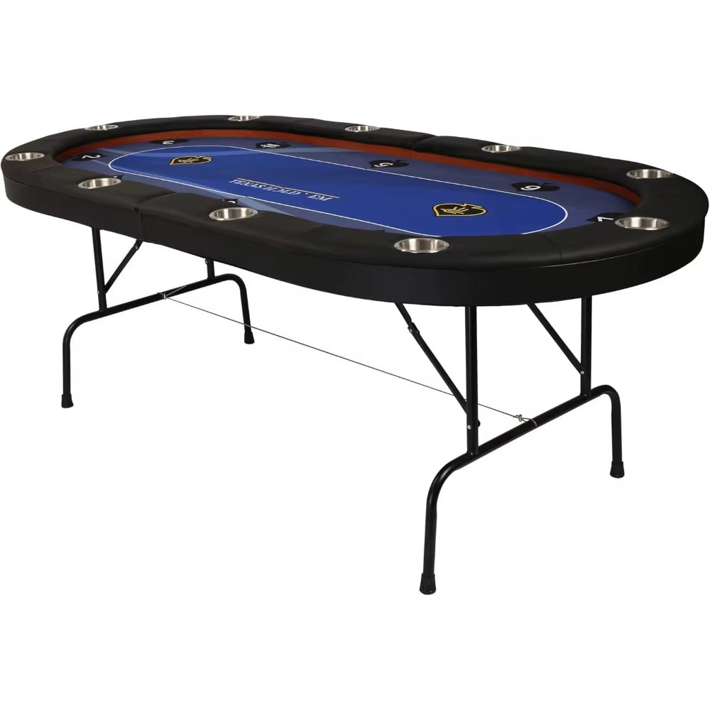 Poker Table for 10 Player, 84”Texas Hold’Em Foldable Poker Table with Stainless Steel Cup Holders and Padded Rails, Casino Leisu