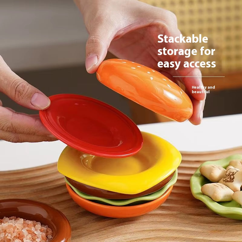Stackable Hamburger Plate Set Burger 6 Layers Mini Dinner Plate High Value Bone Spit Plate Funny Sauce Containers Table Decor